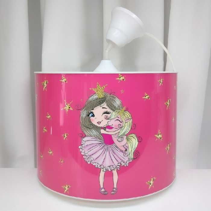 لوستر کودک طرح دختر و اسب تک شاخ صورتی 