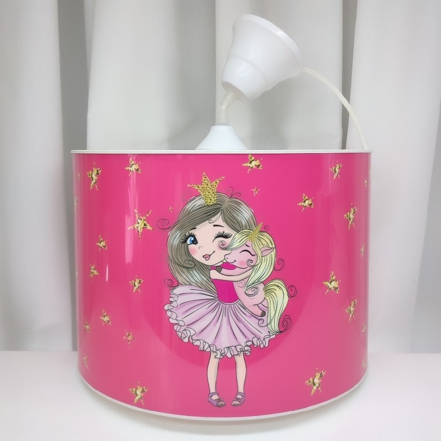 لوستر کودک طرح دختر و اسب تک شاخ صورتی 