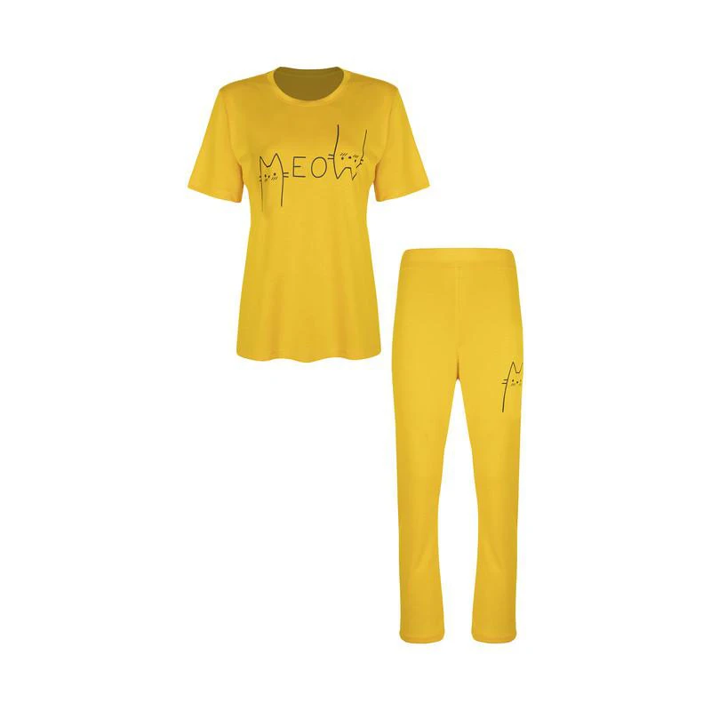 ست تی شرت آستین کوتاه و شلوار زنانه طرح میو کد Mhr-4