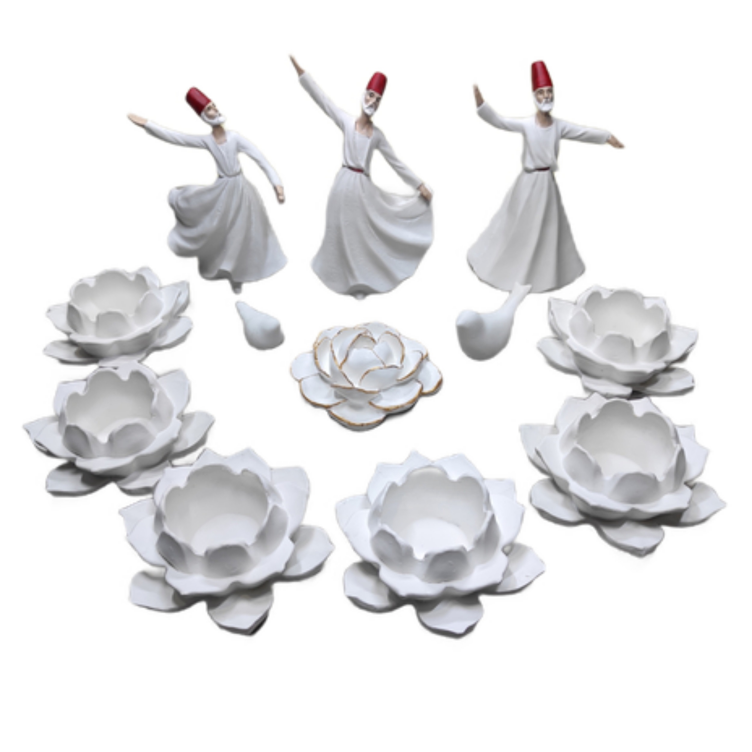 مجموعه ظروف هفت سین 12 پارچه مدل گل مرداب و رقص سماع کد 31