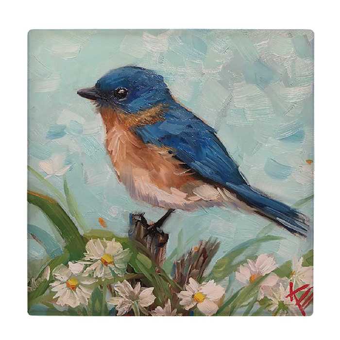 کاشی کارنیلا طرح نقاشی پرنده روی شاخه ی شکوفه کد wkk3200