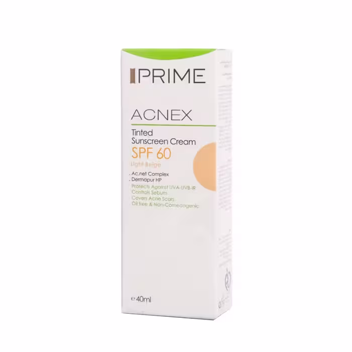 کرم ضد آفتاب رنگی پریم SPF60 مدل Acnex مناسب پوست های چرب حجم 40 میلی لیتر