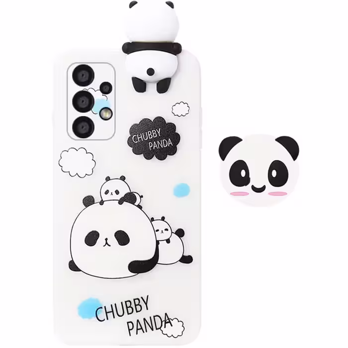 قاب فانتزی عروسکی پاندا کیس Panda Case مناسب برای گوشی Samsung Galaxy A32 4G مدل نیمه شفاف سه بعدی همراه با پاپ سوکت سیلیکونی ست (محافظ لنزدار)