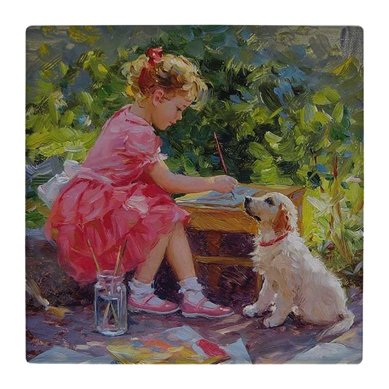 زیر لیوانی  طرح نقاشی دختر بچه و سگ کد    4806306_3579