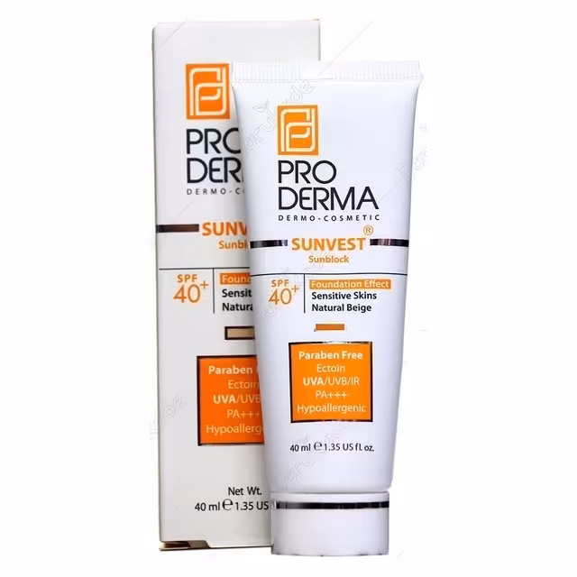 پرودرما کرم ضد آفتاب رنگی بژ طبیعی فاقد جاذب های شیمیایی 40 میل SUNVEST SPF 40