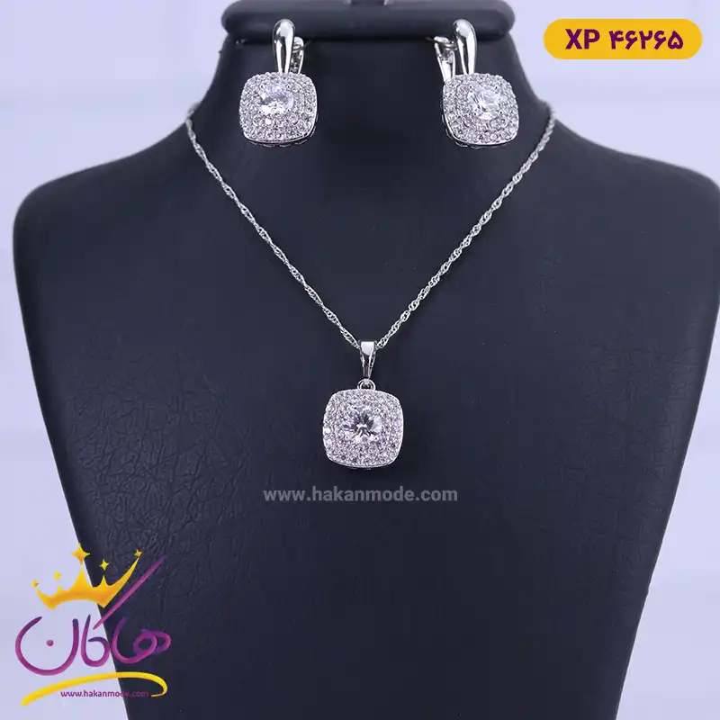 نیم ست استیل زنانه مربع تمام نگین | کد xp 46265