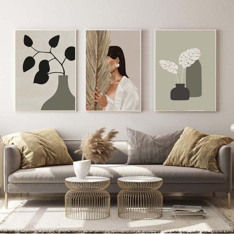 تابلو مدل مینیمال بوهو طرح دختر کد 579 مجموعه 3 عددی | دنیای قاب