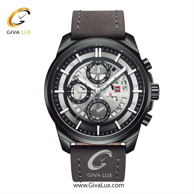 ساعت مچی اورجینال ناوی فورس مردانه سه موتوره فول تایم مشکی | قهوه ای | نقره ای | کد رفرنس NF9129-B/W/GY