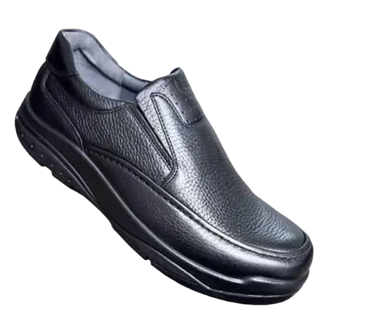 کفش طبی مردانه چرم طبیعی مدل ماوی بدون بند مشکی