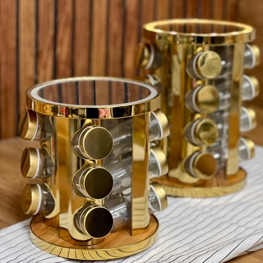 جا ادویه استیل طلایی ، 12 ، 16 و 20 تایی ،ضد زنگ ، رنگ ثابت ، با کیفیت فوق العاده عالی