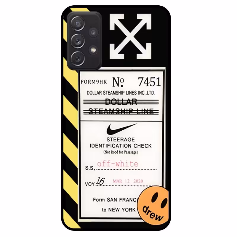 قاب پشت گلس فانتزی پسرانه طرح آف وایت مناسب برای گوشی Samsung Galaxy A72 5G/4G مدل دور ژله ای ضدضربه Off White Glass case