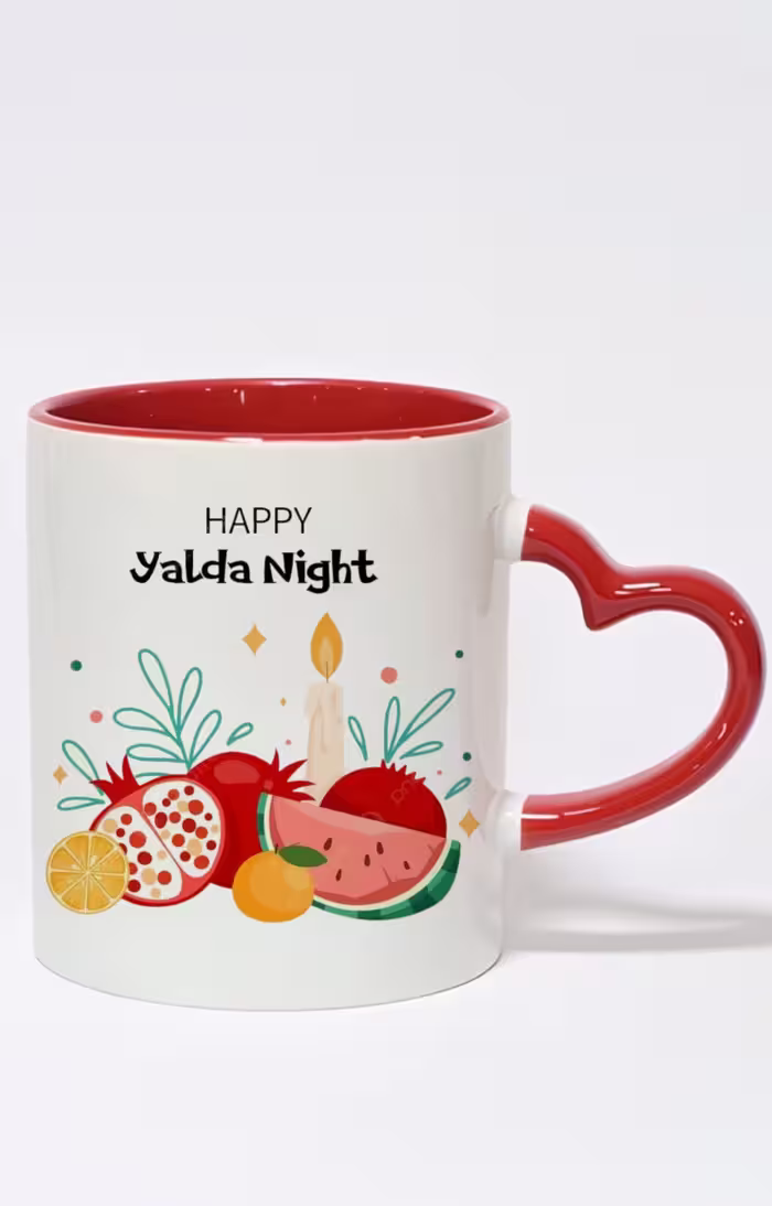 ماگ دسته قلبی رنگی طرح Happy yalda night کد 10324