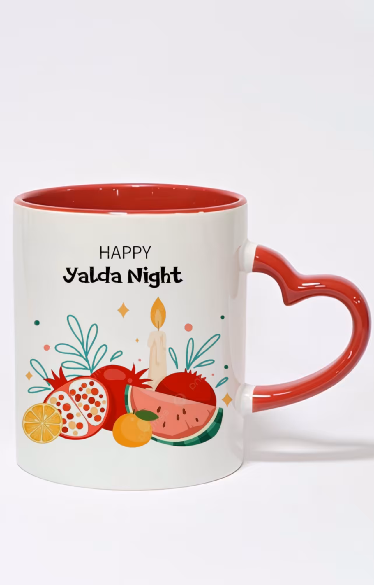 ماگ دسته قلبی رنگی طرح Happy yalda night کد 10324