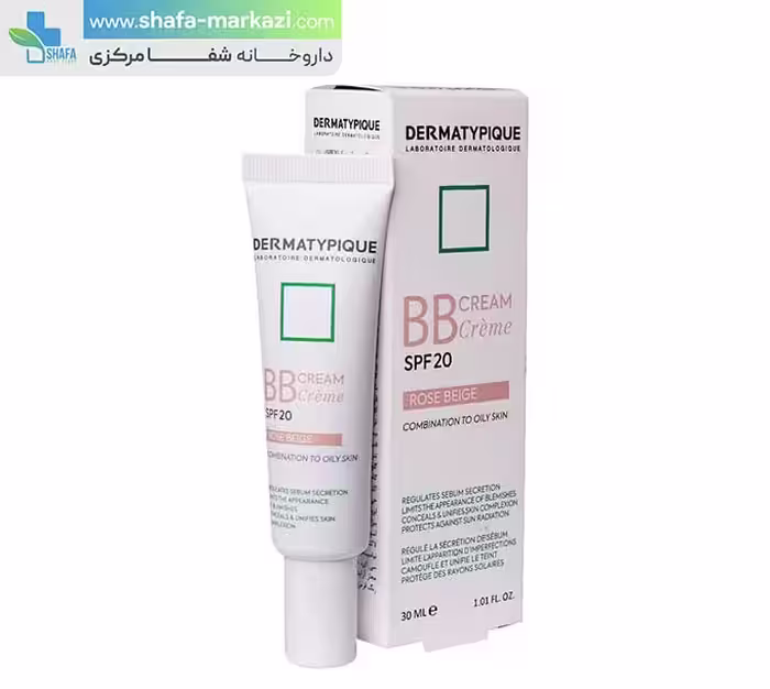 کرم بی بی SPF 20 درماتیپیک رنگ رز بژ مناسب برای پوست چرب و مختلط | DERMATYPIQUE bb spf 20 for combination to oily skin cream
