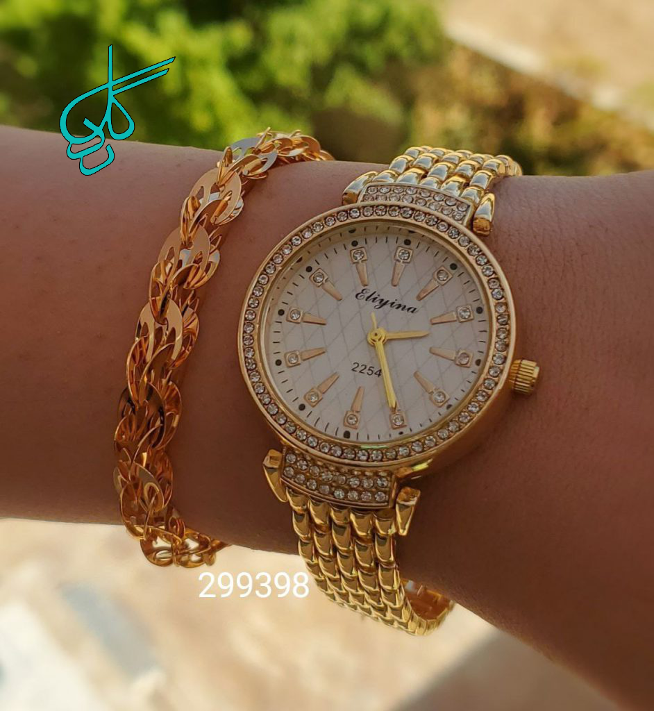خرید ست ساعت نگیندار و دستبند طلایی زنانه کد 1815008 - ردگل