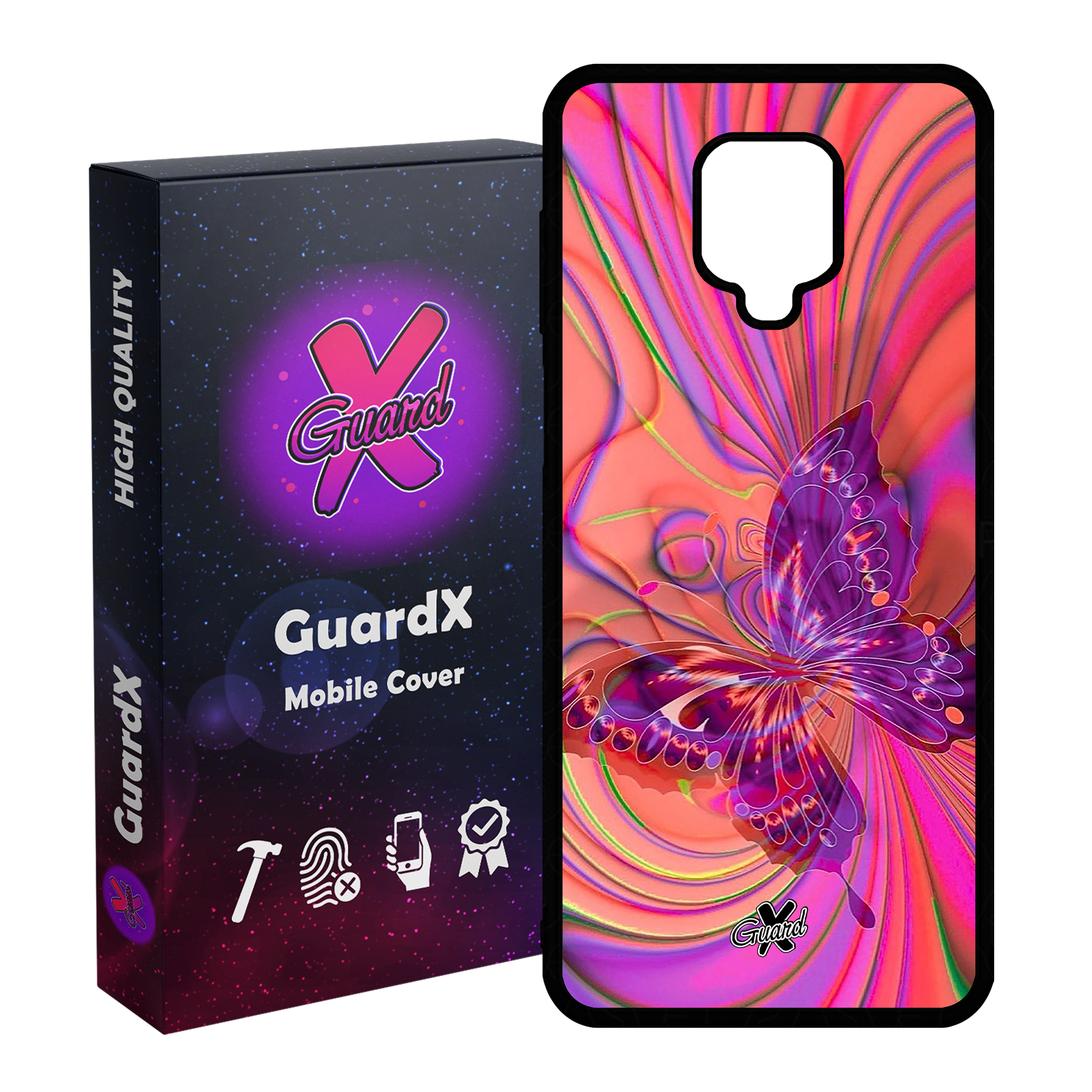 کاور گارد ایکس طرح پروانه مدل Glass10280 مناسب برای گوشی موبایل شیائومی Redmi Note 9S / Note 9 Pro / Note 9 Pro Max