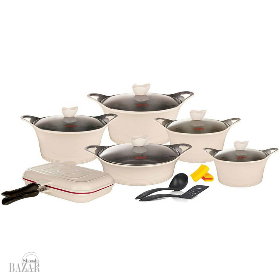 سرویس قابلمه 15 پارچه کاندید مدل کاپری رنگ آبی عاجی