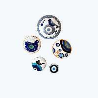 بشقاب دیوارکوب سفالی طرح چشم نظر مجموعه 5عددی