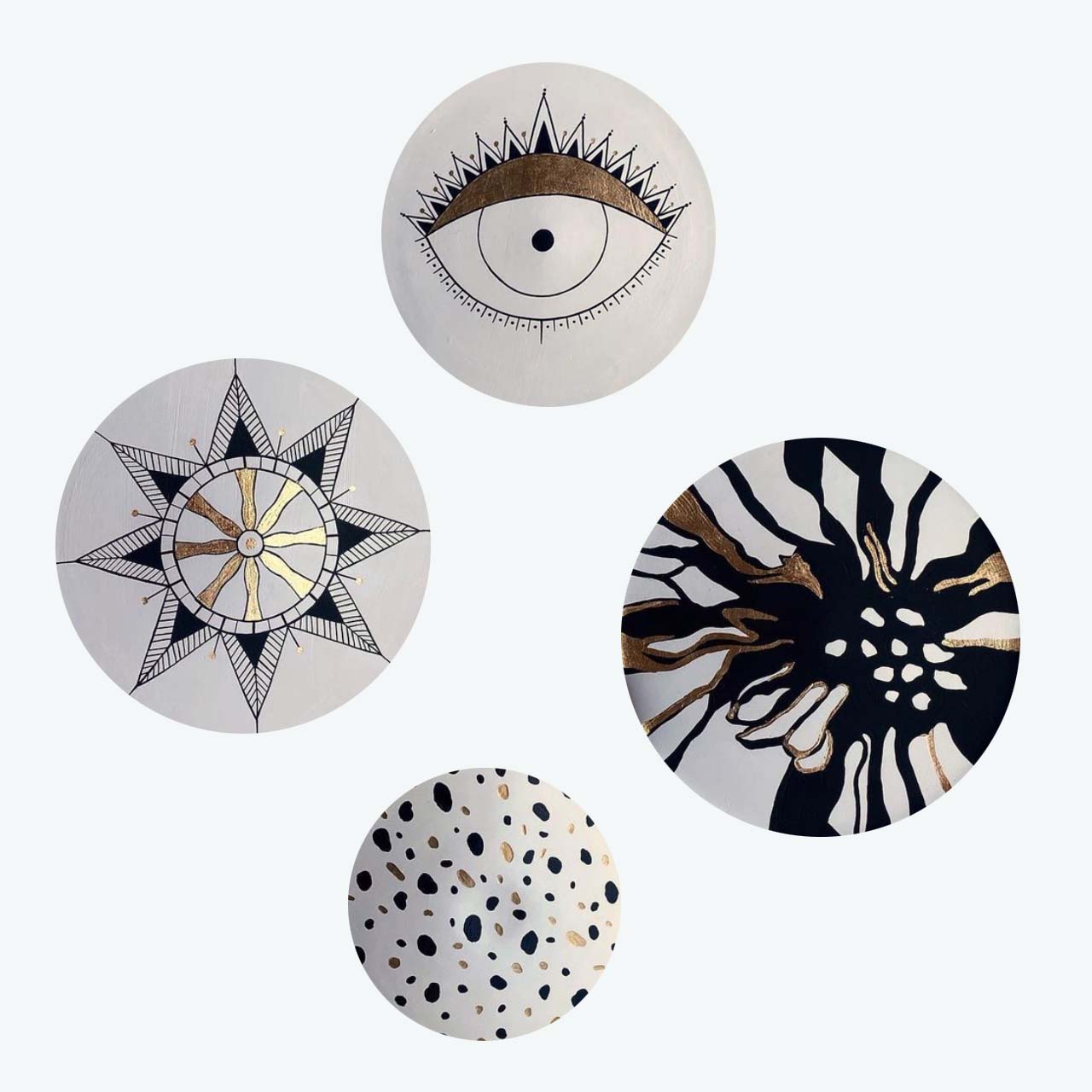 بشقاب دیوارکوب سفالی طرح کوبیسم مجموعه 4عددی