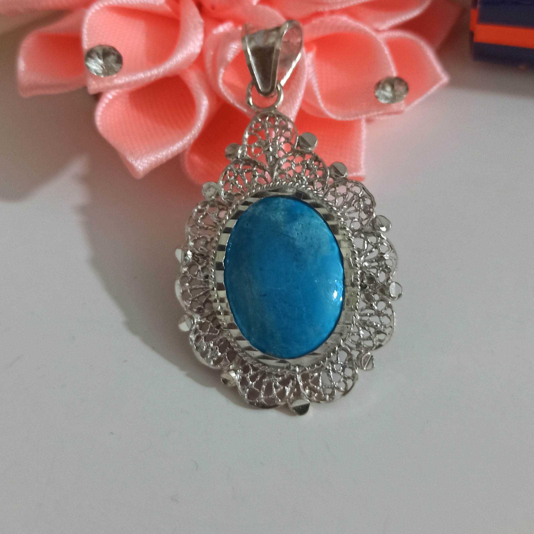 مدال نقره نگین فیروزه ملیله کاری اصفهان کد 522