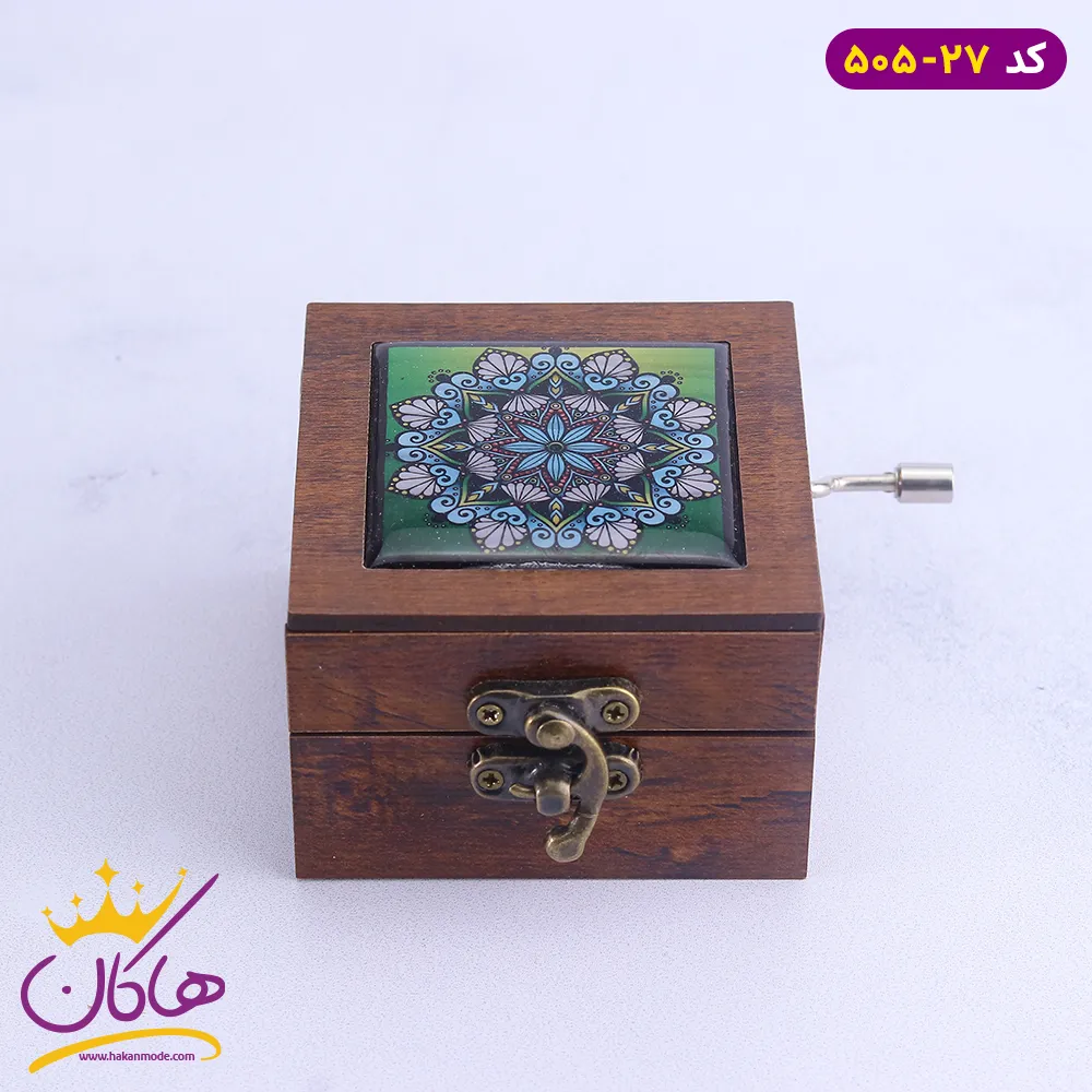 موزیک باکس چوبی طرح گل سفید و آبی | 505/27