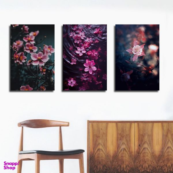 تابلو شاسی بکلیت طرح مدرن طبیعت و گل بهاری مدل SH-1608 مجموعه 3 عددی