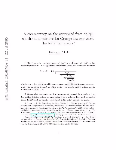 خرید و دانلود نسخه کامل کتاب A commentary on the continued fraction by which the illustrious La Grange has expressed the binomial powers