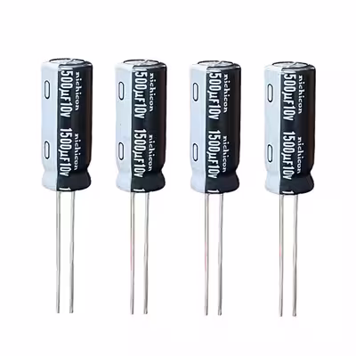 خازن الکترولیت 1500 میکروفاراد 10 ولت نیچیکون مدل TEC-150010 بسته 4 عددی 