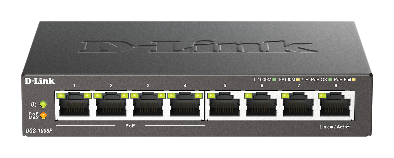 سوئیچ 8 پورت گیگابیتی و دسکتاپ دی لینک مدل DGS-1008P - دوسو آی تی