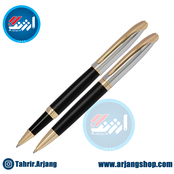 ست خودکار و روان نویس یوروپن مدل Ring طرح نیمه مشکی مات گیره زرد