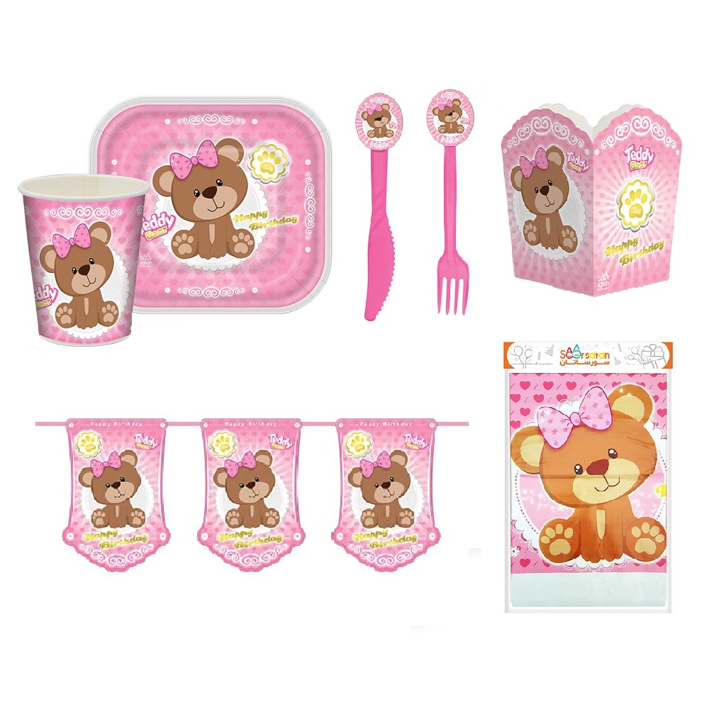 مجموعه 69 عددی تم تولد دخترانه طرح تدی خرسه 