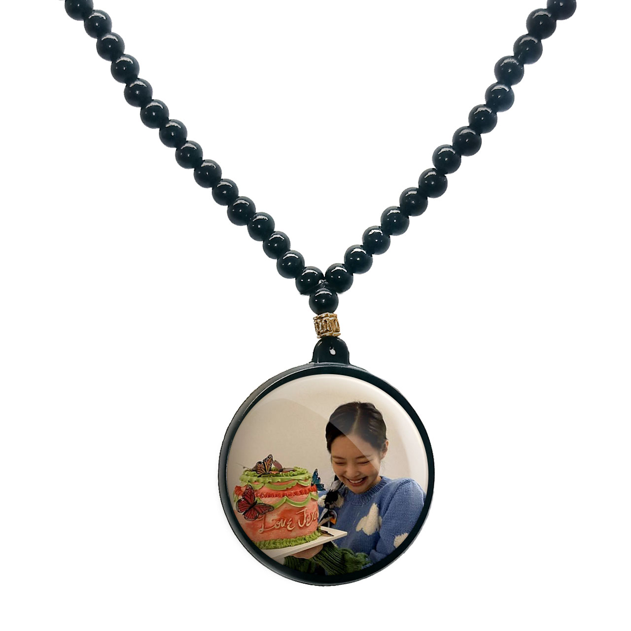 گردنبند پرمانه طرح بلک پینک کد pmd.6757 مدل دو طرفه