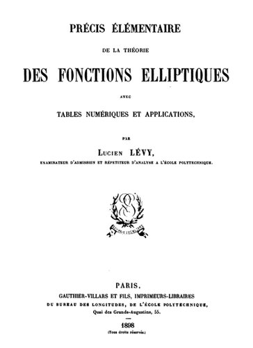 خرید و دانلود نسخه کامل کتاب Précis élémentaire de la théorie des fonctions elliptiques