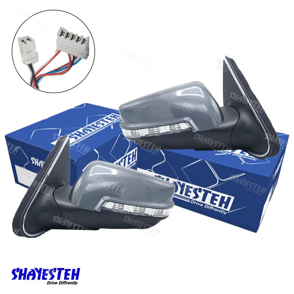 آینه برقی راهنمادار پژو پارس قدیم با قاب خاکستری(سوکت قدیم) برند SHAYESTEH شرکتی