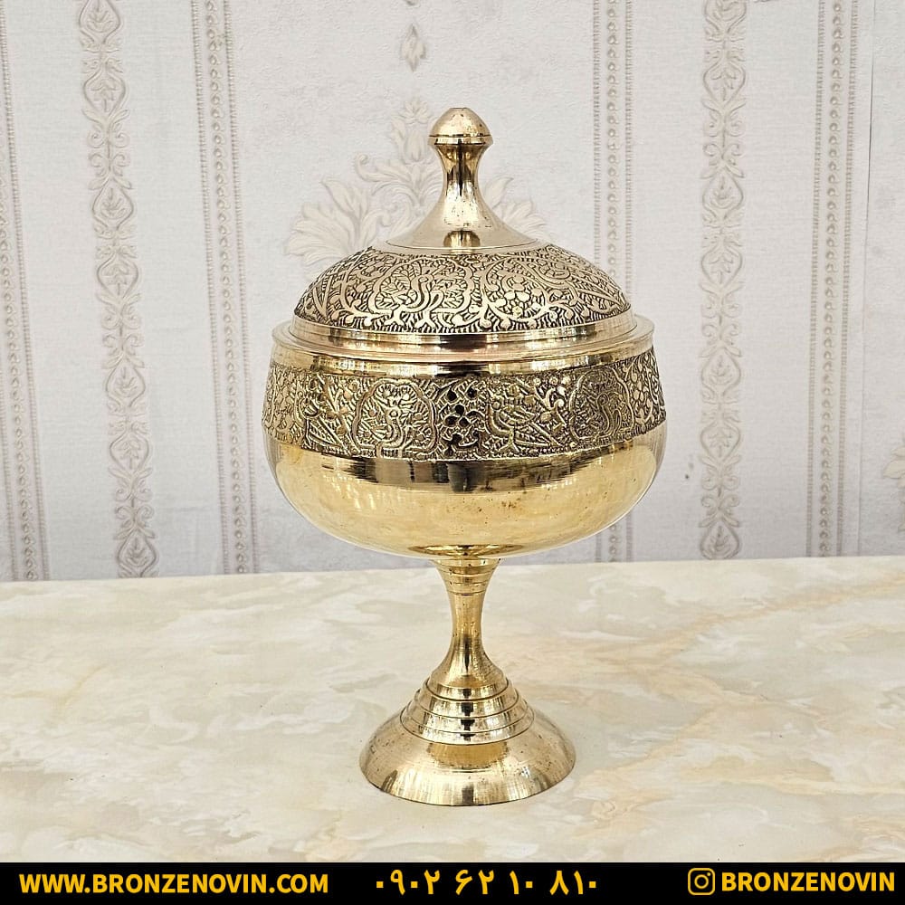 شکلات خوری برنزی هندی مدل طاووس پایه دار 6 اینچ کد 3723