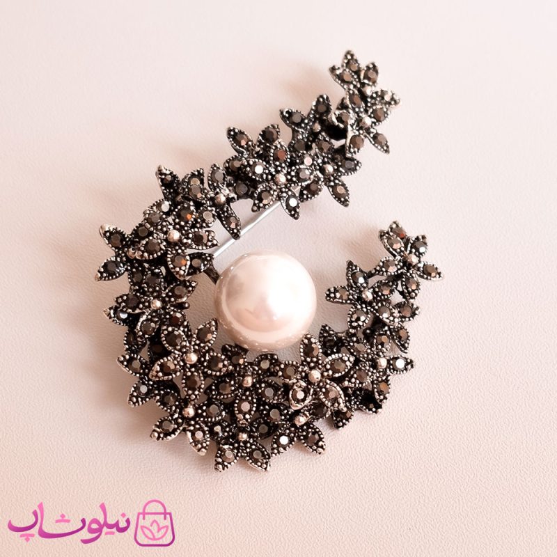 گل سینه زنانه برنجی طرح مروارید کد 1010-3