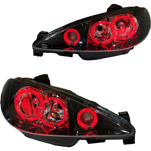 خرید چراغ جلو اسپرت پژو 206 کروز مدل حلقه 3D-S3 قرمز داخل مشکی دوعددی | اتوموبی