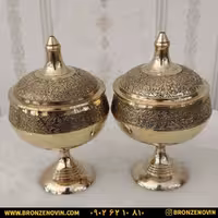 قندان برنزی هندی پایه دار 4 اینچ کد 3502 ( مجموعه 2 عددی )