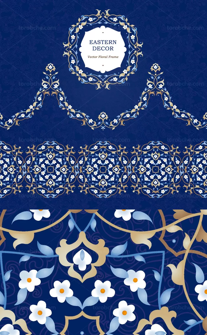 وکتور طرح المان گل و بته های دکوری اسلامی - گرافیک با طعم تربچه