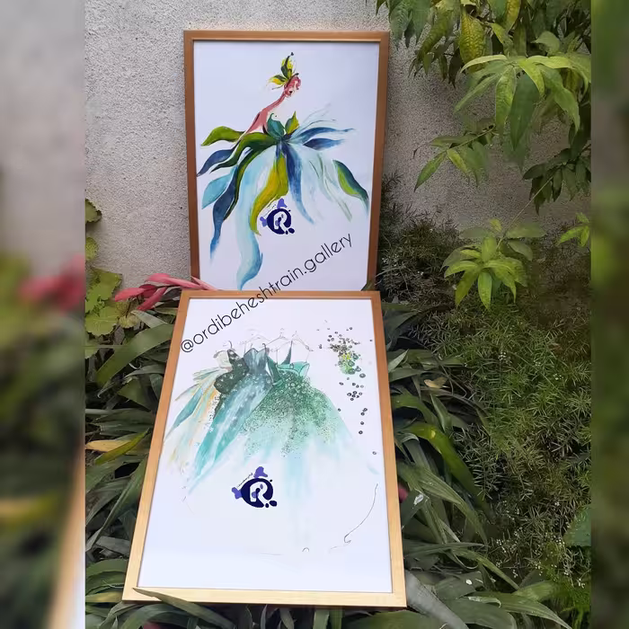 تابلو دکوراتیو مزون خیاطی 2 عددی 60 در 40 سانتی متر