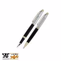 قلم ست خودکار و خودنویس نیمه کروم مشکی مات گیره زرد EUROPEN مدل RING