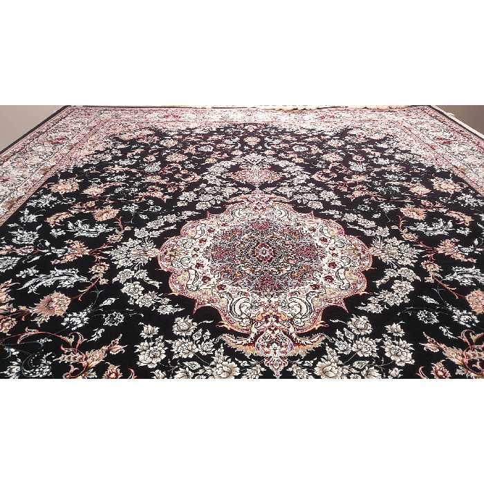 فرش ماشینی زمرد مشهد مدل SOR001 زمینه سورمه ای