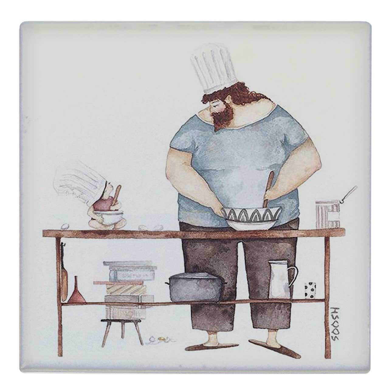 کاشی کارنیلا طرح پدر و دختر سرآشپز مدل لوحی کد WKB218