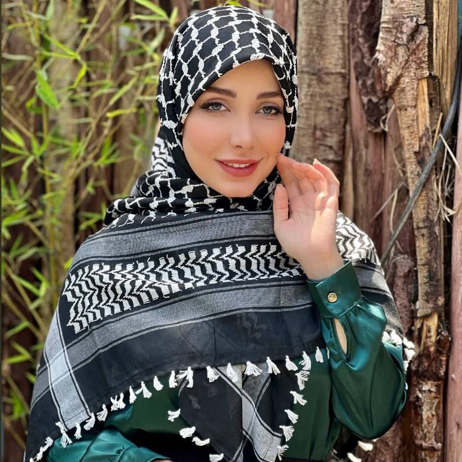 روسری زنانه عربی دور منگوله وارداتی نخی مشکی