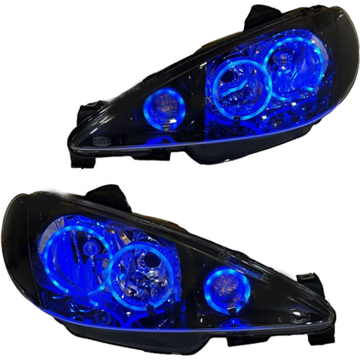 خرید چراغ جلو اسپرت پژو 206 کروز مدل حلقه 3D-S3 آبی داخل مشکی دوعددی | اتوموبی