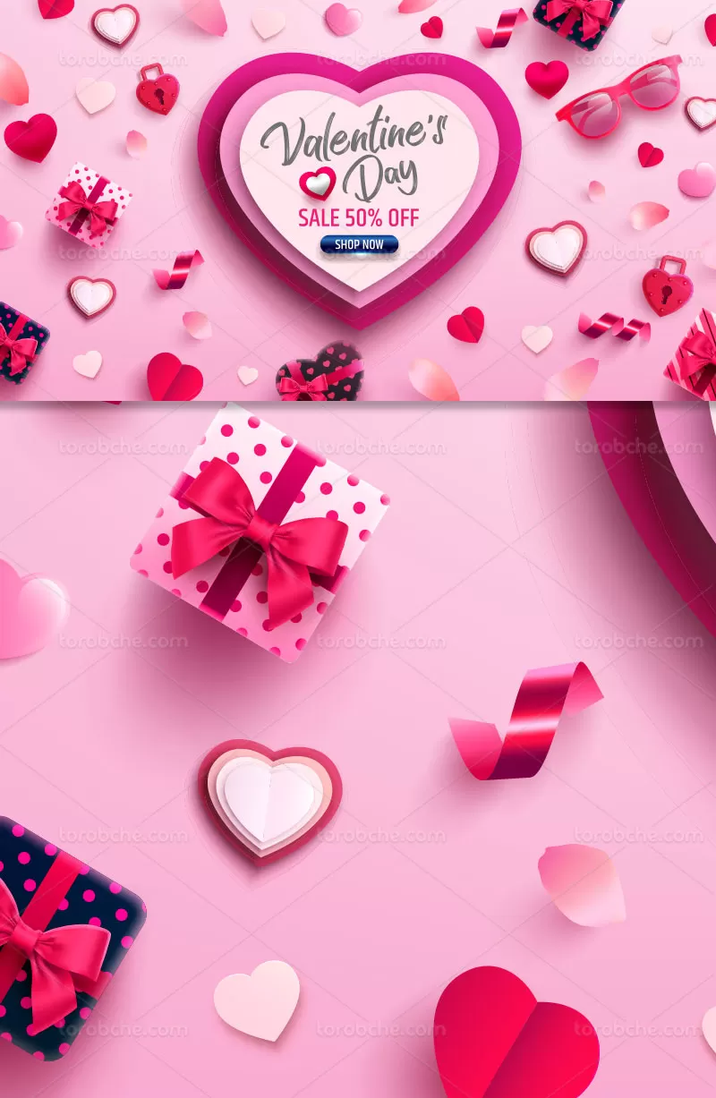 وکتور بنر فروش ولنتاین | گرافیک با طعم تربچه