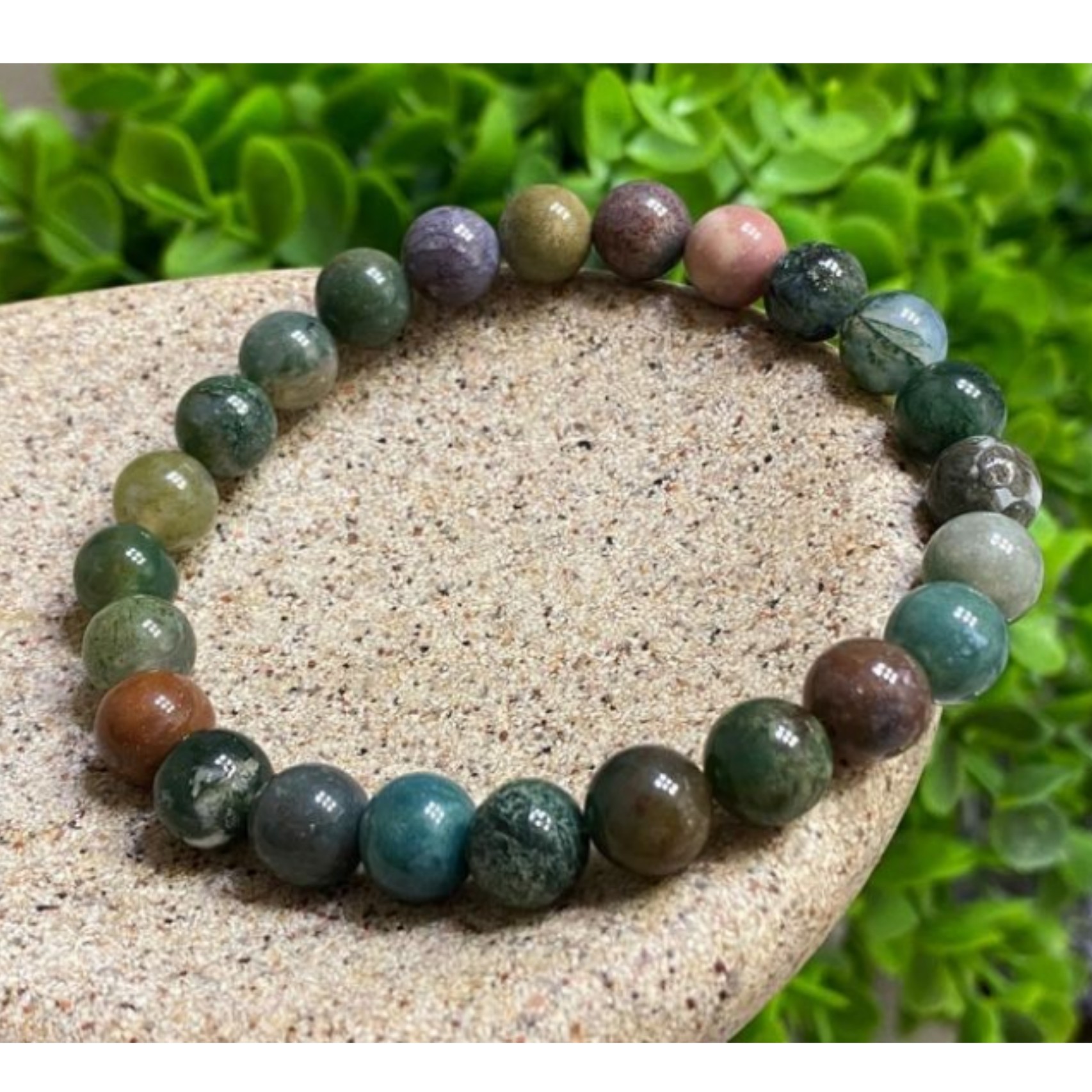 دستبند عقیق خزه ای 