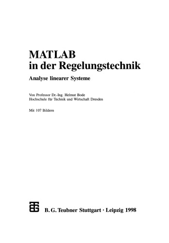 خرید و دانلود نسخه کامل کتاب MATLAB in der Regelungstechnik: Analyse linearer Systeme