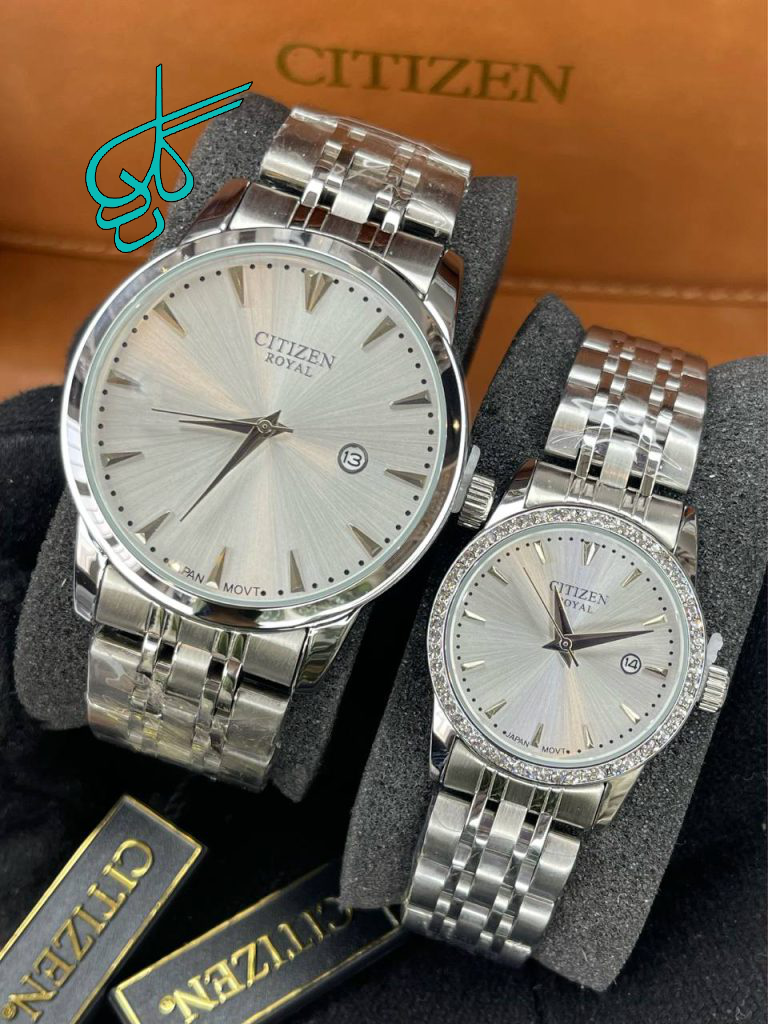 خرید ست ساعت زنانه و مردانه سیتیزن رویال موتور ژاپن رنگ ثابت صفحه سفید ضد حساسیت مقاوم در برابر آب کد 2115828 - ردگل