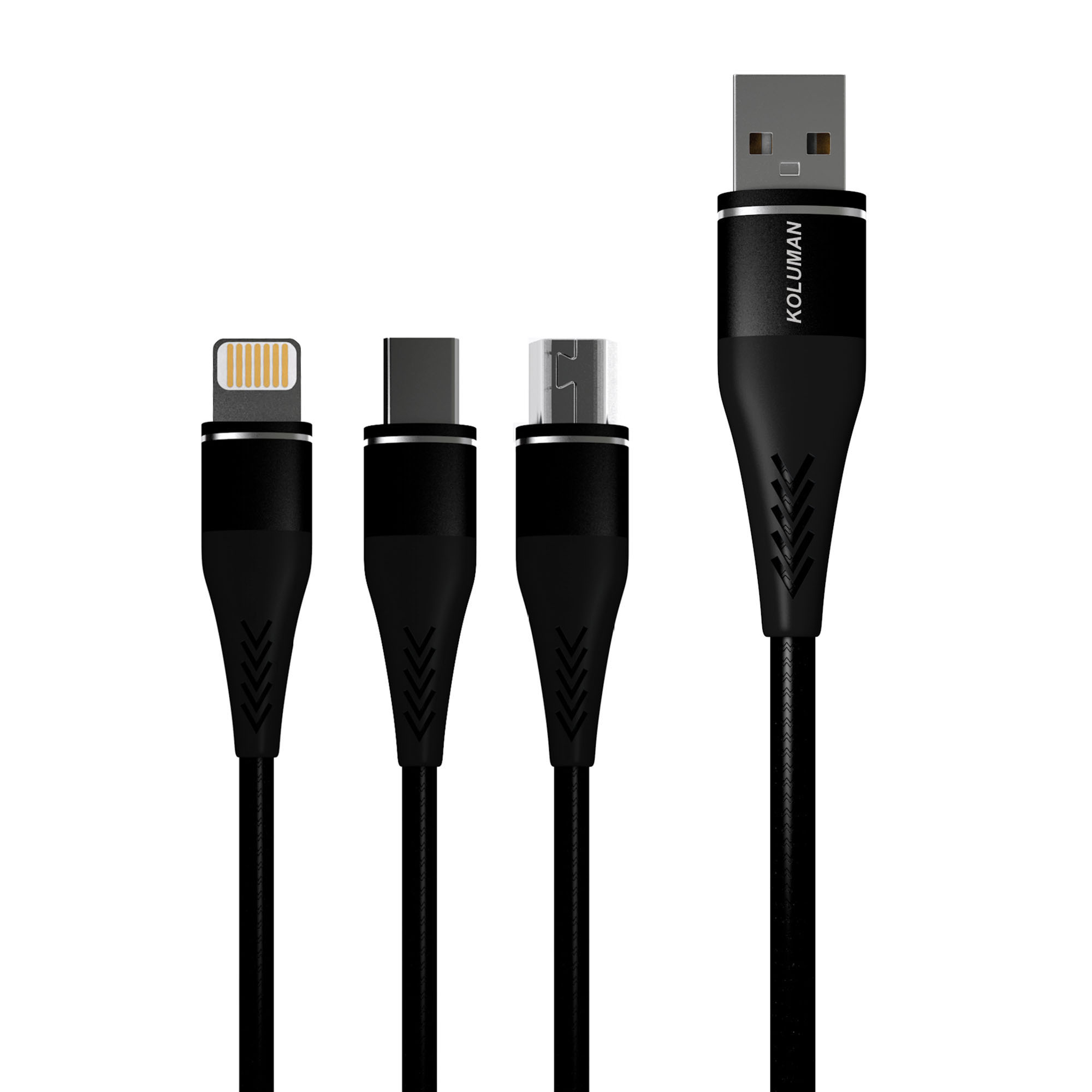 کابل تبدیل USB به لایتنینگ/microUSB/USB-C کلومن مدل KD-24 طول 1.2 متر